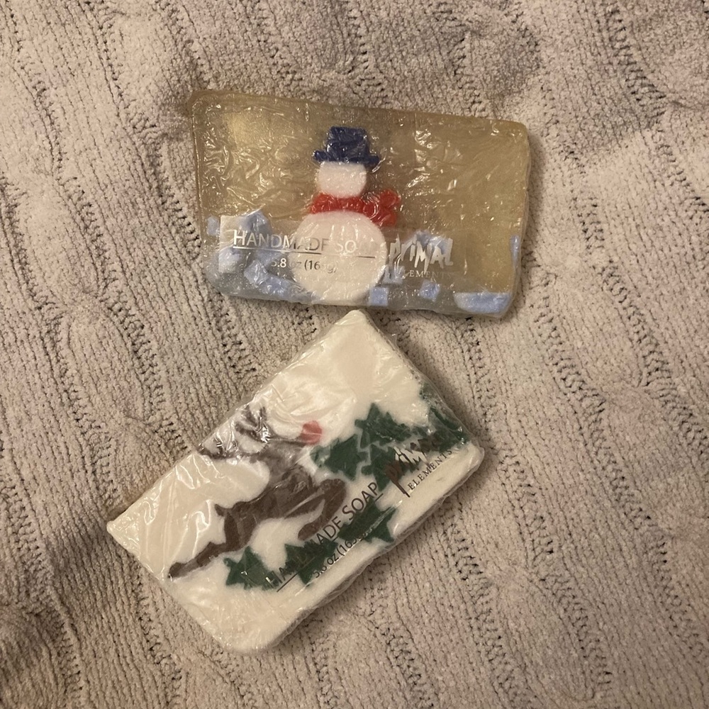 Set of 2 Xmas Primal Elements handmade soaps Rudolph and Snowman
